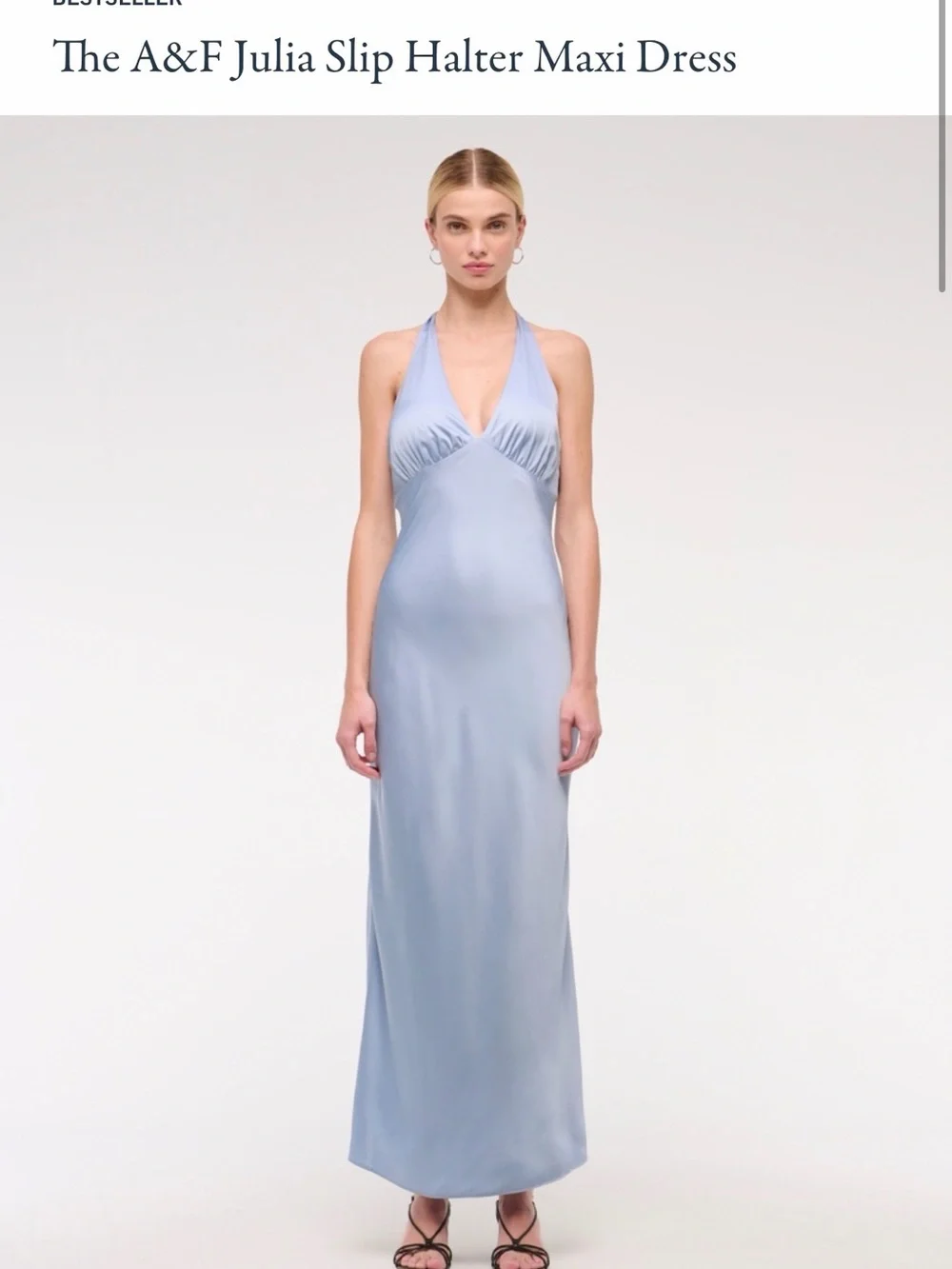 Abercrombie & Fitch Julia Slip Halter Maxi Dress - Light Blue Satin